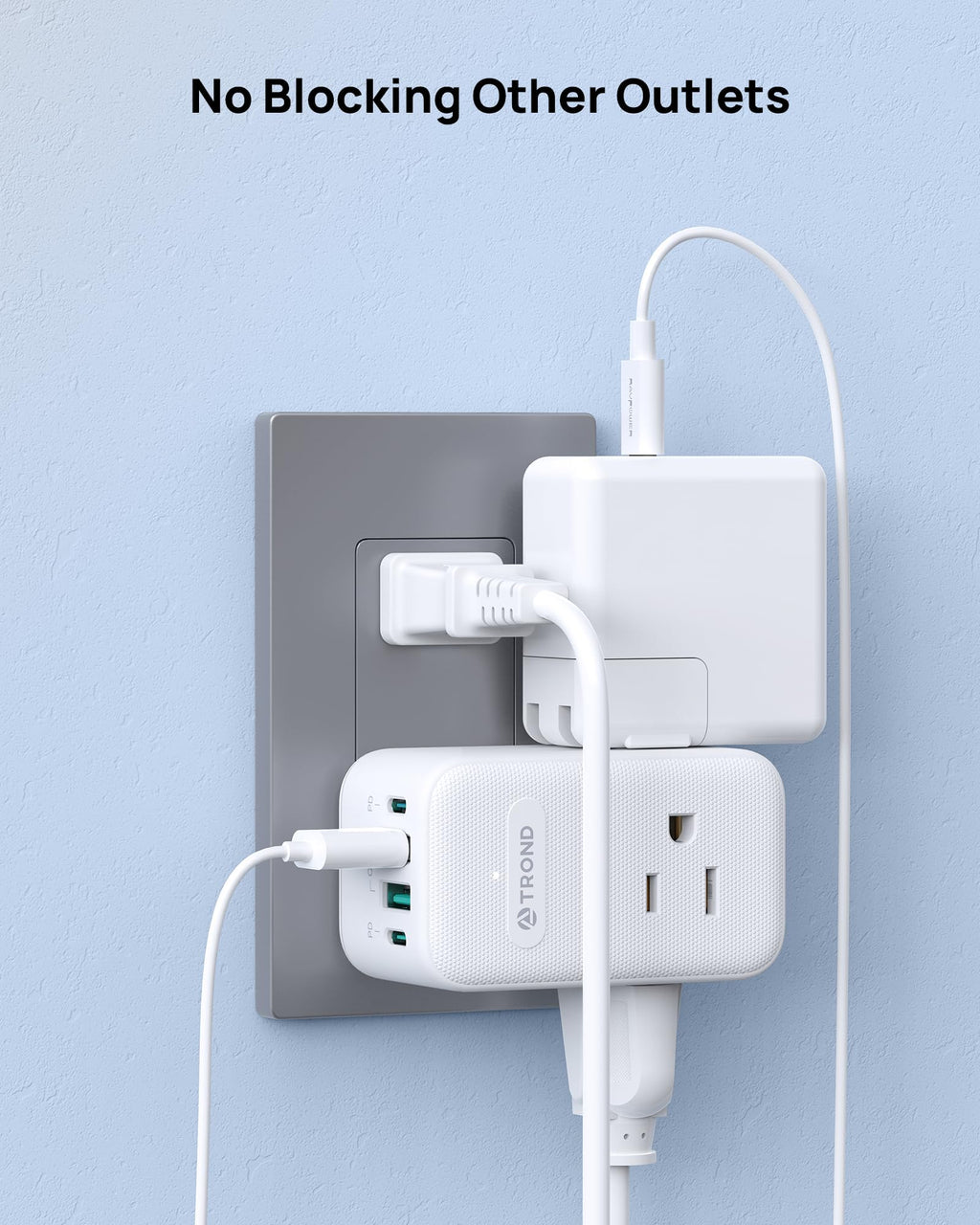 TROND 2 Prong to 3 Prong Outlet Adapter with 360 Rotating Plug, 3 AC Power Splitter with 2 USB C PD20W, Travel Plug Adapter for US to Japan, Wall Outlet Extender for Old House Travel Essentials
