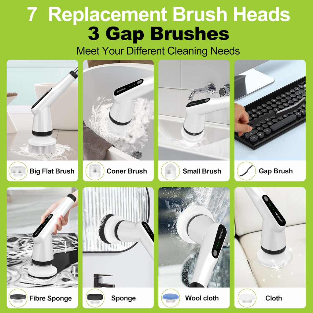 Electric Spin Scrubber, 10-in-1 Shower Scrubber & Retractable Long Handle, 44 lbs High-Torque & Variable Speed Shower Cleaning Brush for Bathroom,Toilet, Bathtub, Kitchen, Tile Floors