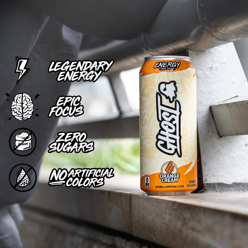 GHOST Energy Drink, Zero Sugars, 12-Pack, Orange Cream, 16oz