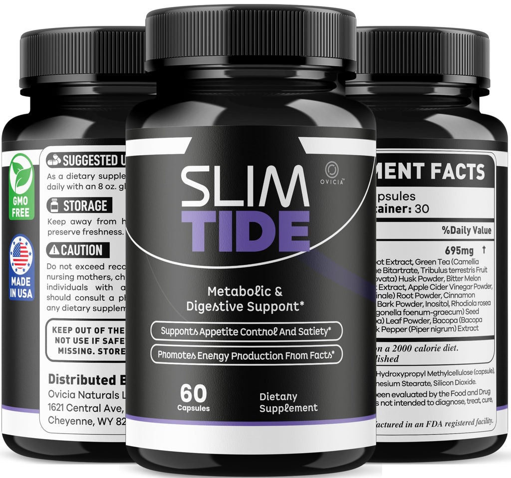 (3 Pack) Slim Tide Capsules - Official Slimtide Advanced Weight Management Formula with Natural Ingredients, Slim Tide Advanced Pills for Wellness & Overall Health Support, 180 Capsules for 3 Months