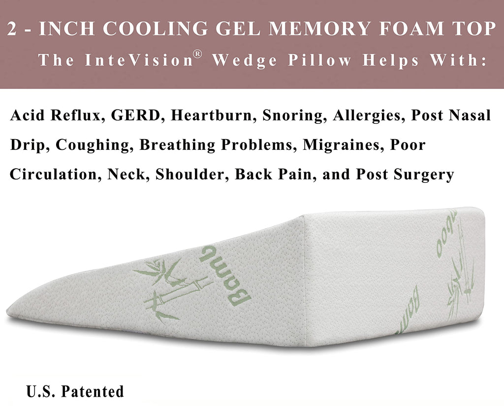 InteVision Extra Large Bed Wedge Pillow (33 x 30.5 x 7.5 inch) and Headrest Pillow in One Package - Help Relief from Acid Reflux, Post Surgery, Snoring - 2 inch Memory Foam Top