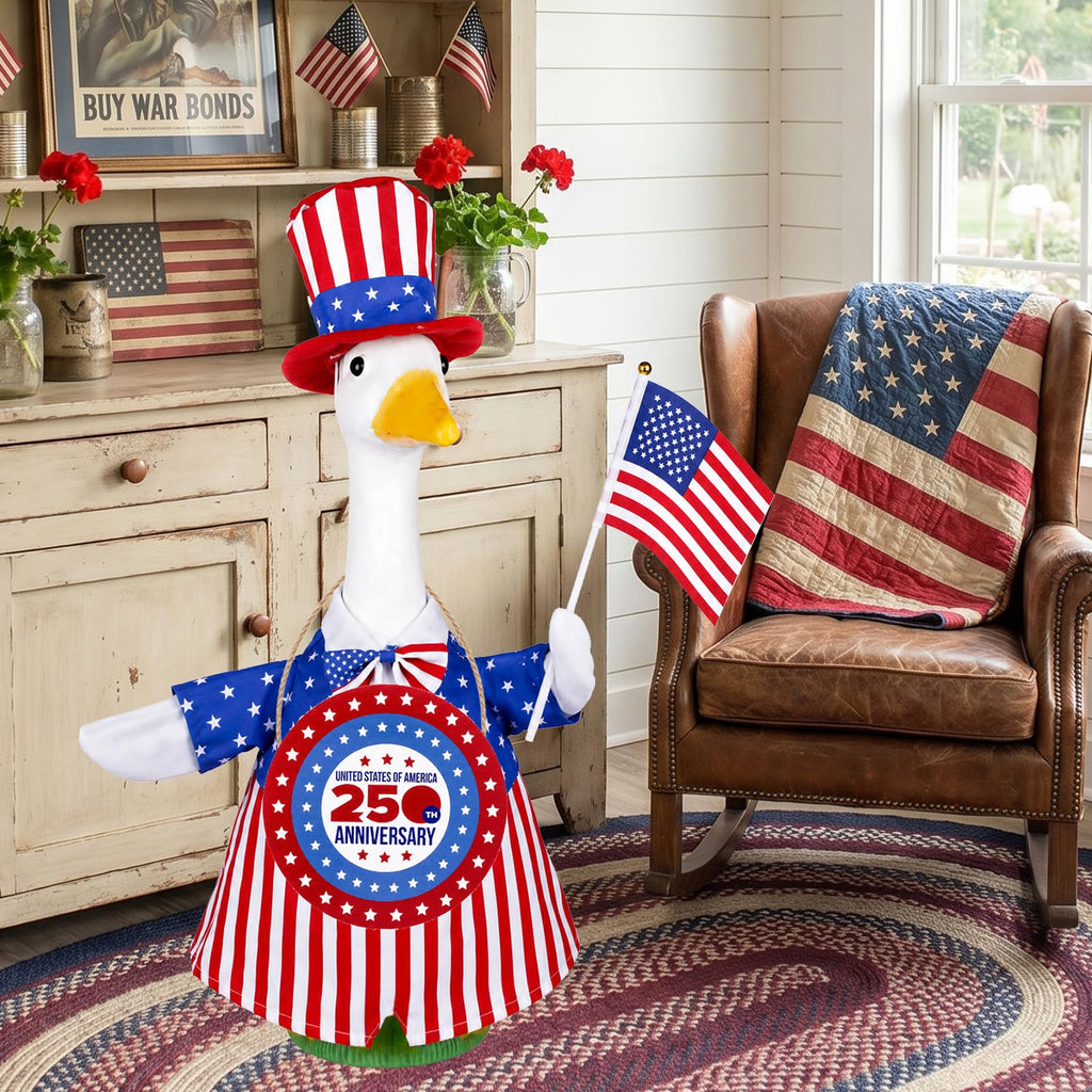 Xroyniu Patriotic Porch Goose Outfits 4th of July Goose Outfit Independence Day Lawn Porch Goose Clothes Fits 23" Cement Plastic Goose Statue for Outdoor Garden Yard Patio USA 250th Anniversary Decor