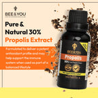 Bee and You Propolis Liquid Extract Drops, 30% Propolis, Ultra Pure, Immune Support Supplement, Sore Throat, Allergy Relief, Respiratory, Antioxidants, Keto, Paleo, Gluten-Free, 1 Fl Oz