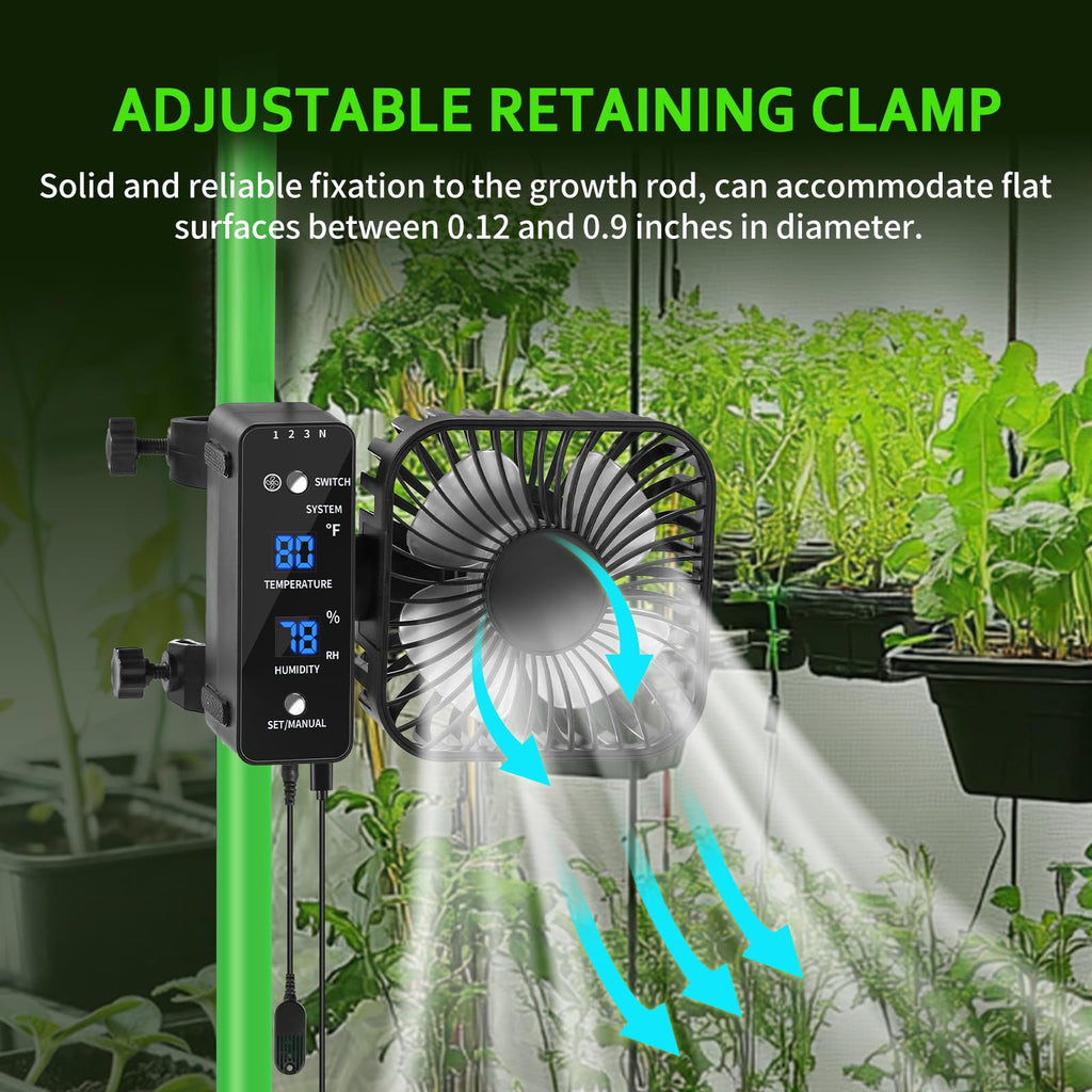 DAOTAILI 4" Grow Tent Clip Fan with Temperature & Humidity Control, LCD Display, Oscillating Fan for Hydroponics