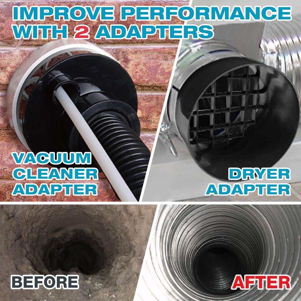 Sealegend 58-Pieces 35-Feet Dryer Vent Cleaner Kit, Dryer Cleaning Tools, Include Omnidirectional Blue Dryer Lint Vacuum Attachment, Dryer Vent Brush, Universal Vacuum & Dryer Adapters