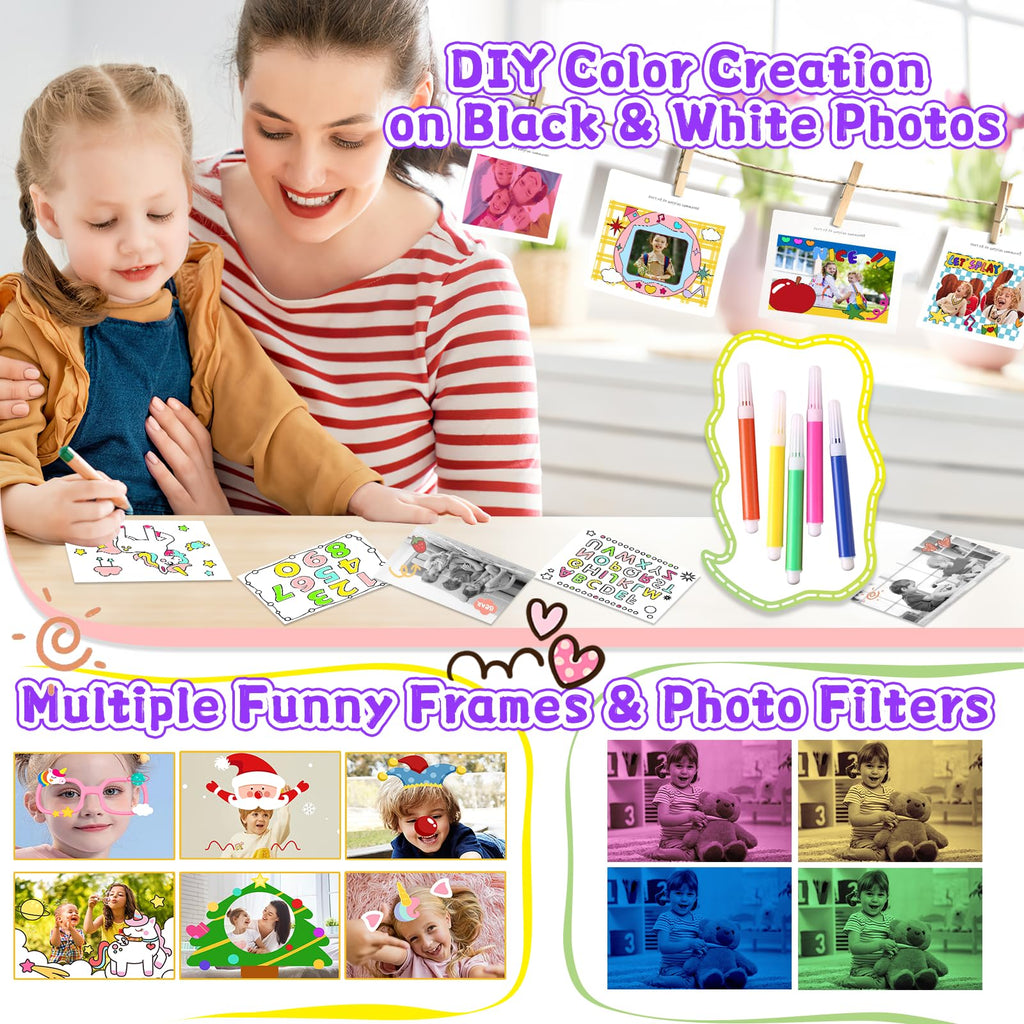 Kids Instant Print Camera, Christmas Birthday Gifts for Girls Boys Purple