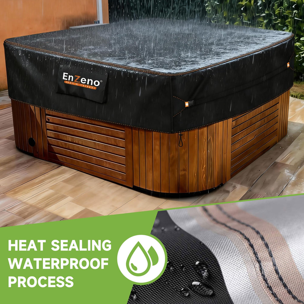 Enzeno Outdoor SPA Hot Tub Cover Waterproof Square 90 x 90 inch fit 89 x 89 or 88 x 88 or 87 x 87 420D Heavy Duty Cub Hot Tub Lid Protectors Protective Cover Cap