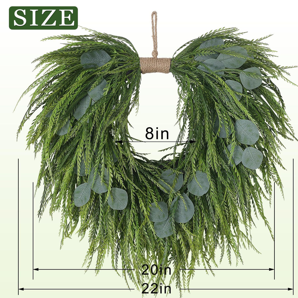 22" Artificial Eucalyptus & Saw Grass Wreath for Front Door Decor