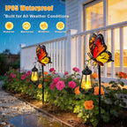 Solar Garden Light Outdoor, Waterproof Metal Butterfly Stake with Lantern