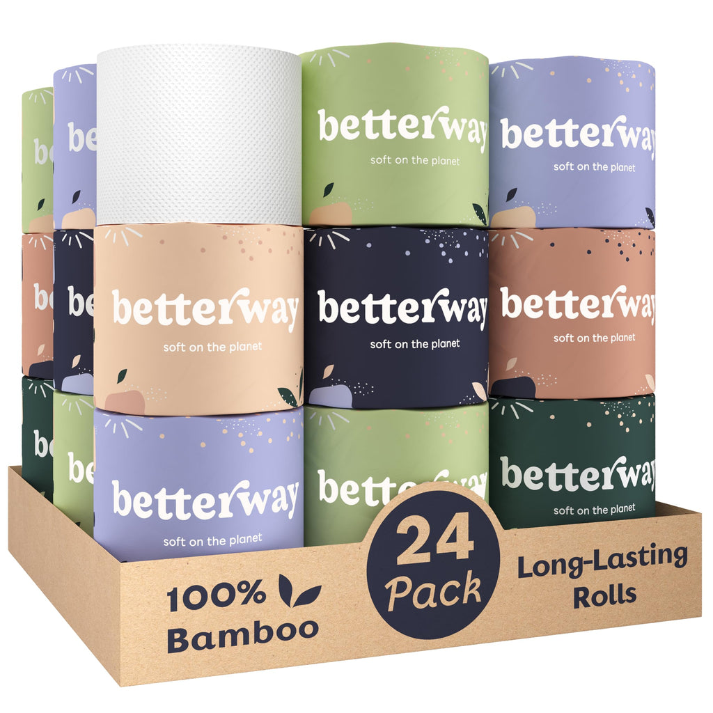 Betterway Bamboo Toilet Paper 3 Ply - Sustainable Toilet Tissue - 24 Long-Lasting Rolls & 360 Sheets Per Roll - Septic Safe - Organic, Plastic & PFAS Free - FSC Certified