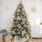 N&T NIETING 24 Pcs Christmas Poinsettia Artificial Flowers & Glitter Berries Stems Kit Christmas Floral Picks Christmas Tree Garland Wreath Filler Ornaments for Home Party Xmas Decor, Champagne Gold