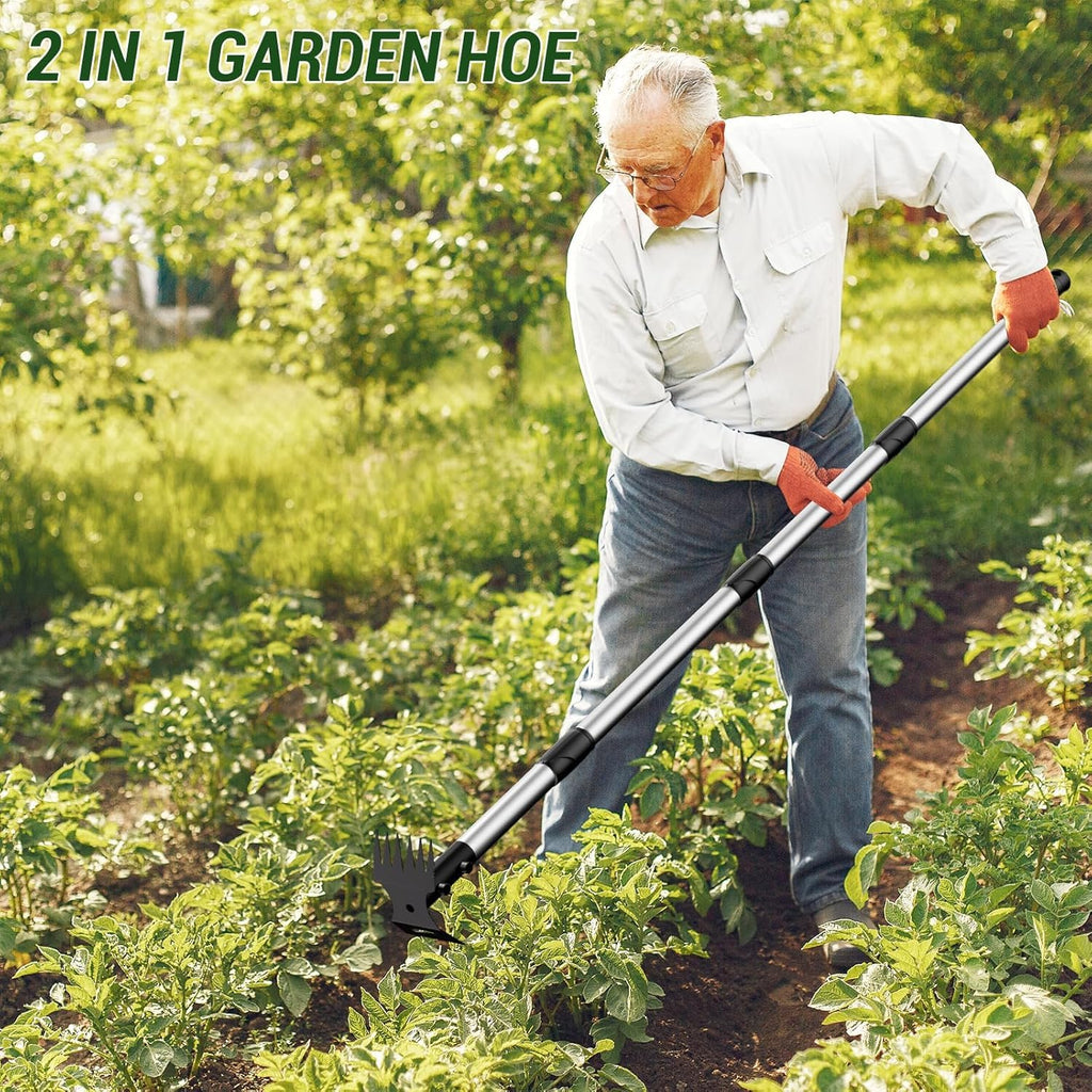 Ukiupop Weed Puller Tool with Long Handle 2-in-1 Garden Hoe and Weed Rake