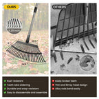 Rake for Leaves - 25 Tines Heavy Duty Metal Rake Set with Leaf Scoops & 53 Gallon Bag, Adjustable 67.5" Garden Rake, 3-in-1 Tool for Yard Pine Needle Grass Cleanup