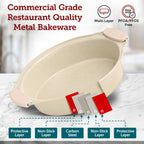 BAKKENMASTER Deluxe 8-Piece Carbon Steel Bakeware Set - Nonstick White Marble Coating, Silicone Handles - Professional Quality Kitchen Oven Baking Pans