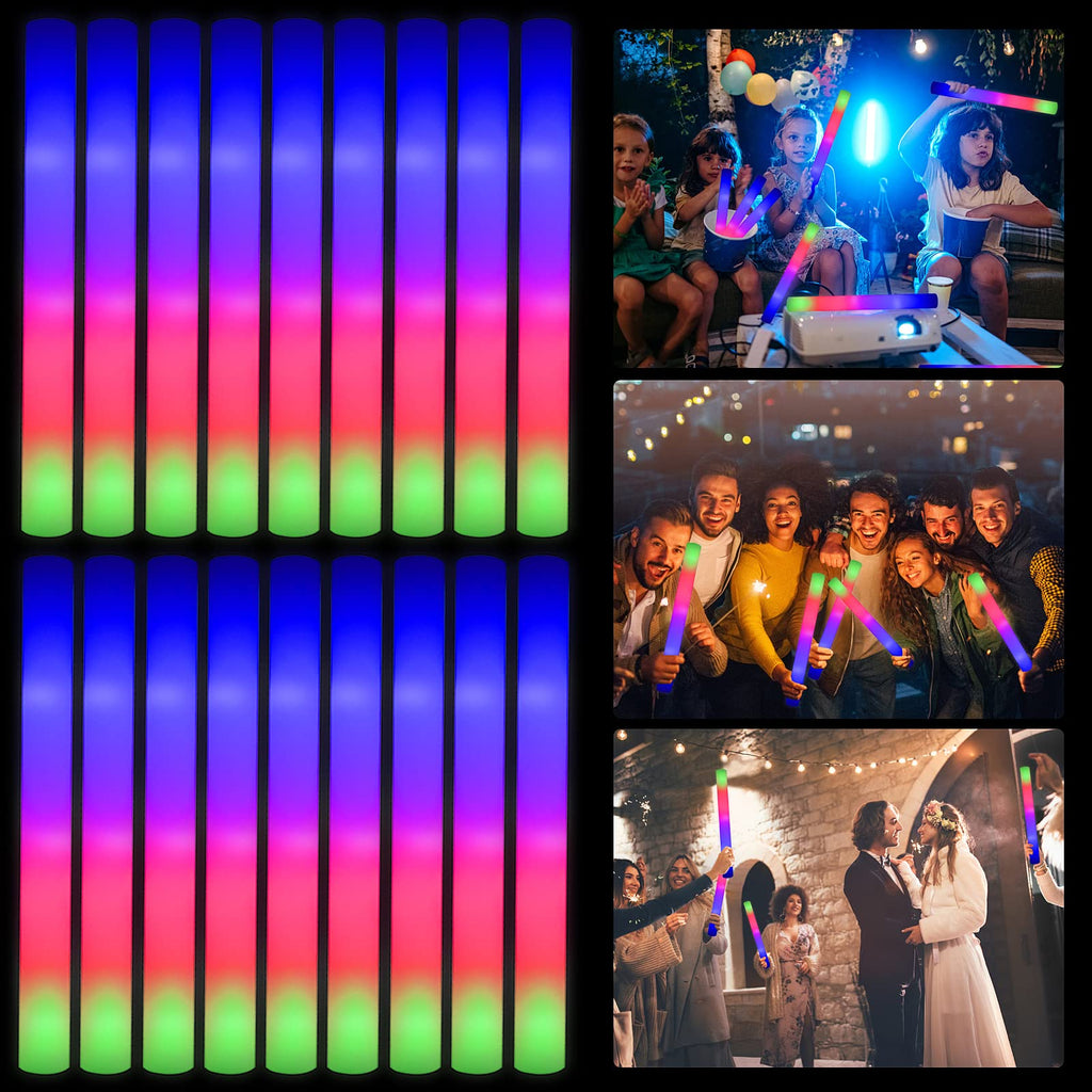 Taotuo Glow Sticks Bulk, 20 Pack LED Light Up Foam Sticks 3 Modes Color Flashing,Glow Party Supplies for Wedding Birthday, Raves, Concert, Camping, New Year, Carnival, Halloween Christmas