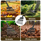 Leaf Rake, Small Rake for Leaves with 30"-60" Adjustable Long Handle, 11 Tines 8.5" Wide, Metal Rakes Heavy Duty for Lawns, Gardening, Yard, Camping, Shrub, Grass, Bush, Weed, Debris