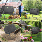 PatioZen Dual Chamber Tumbling Composter 45 Gallon Large Outdoor Tumbling Composter Efficient Batch Composting Easy Turn Design (Black,45 Gal)