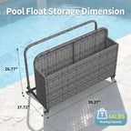 SunSwell Wicker Pool Float Storage Organizer, Rattan Outdoor Float Holder Poolside Storage Basket Caddy Cart for Floaties, Noodles, Life Vests，1 Open Compartment1