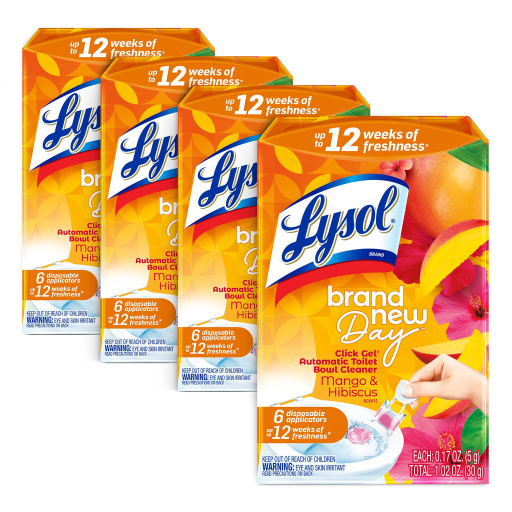 Lysol Click Gel Automatic Toilet Bowl Cleaner, Gel Toilet Bowl Cleaner, For Cleaning and Refreshing – Mango & Hibiscus, 6 applicators (Pack of 4, 24 Count Total)