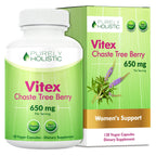 Purely Holistic Chasteberry Vitex Supplement 650mg - 4 Month Supply 120 Vegan Capsules Agnus-Castus Chaste Tree Berry Capsules Supports Normal Hormone Balance for Women