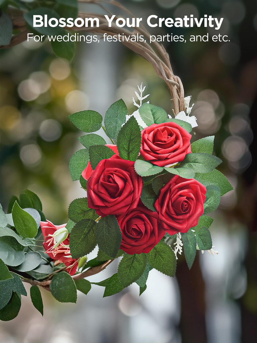 InnoGear Fake Roses 50 Pcs Dark Red Flowers Artificial Faux Foam Floral