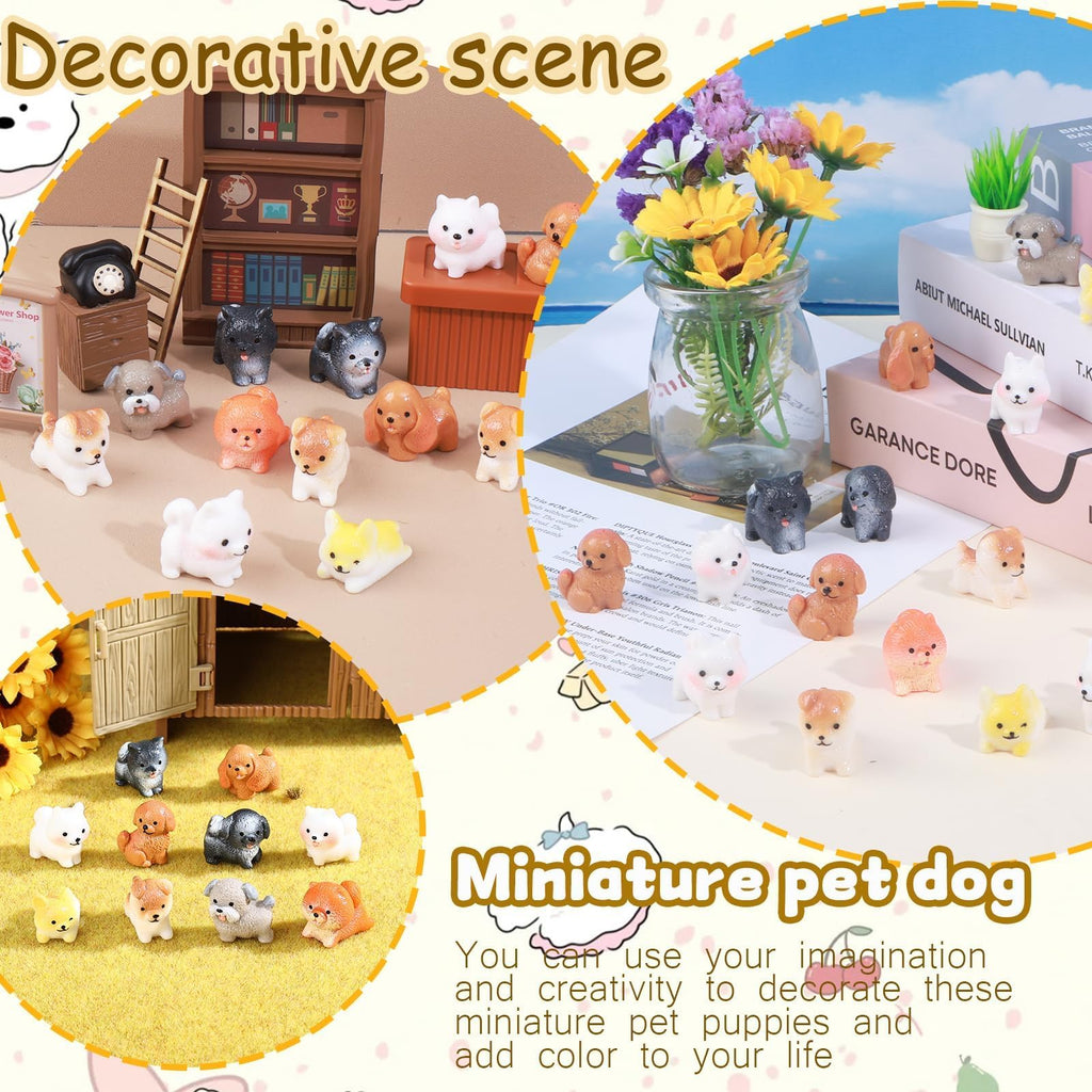dsooldre 50 Pcs Mini Dog Figurines Miniature Resin Animals in Bulk Little Puppy Toys Dog Cake Decorations for DIY Moss Landscape Garden Ornament Birthday Party Home Decors