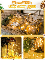 2 Pack 50 LED Fairy Lights Battery Operated with Remote, 16FT Waterproof Twinkle Lights with Timer & 8 Modes, Fairy String Lights Outdoor Indoor for Bedroom Classroom DIY Christmas Decor (Warm White)