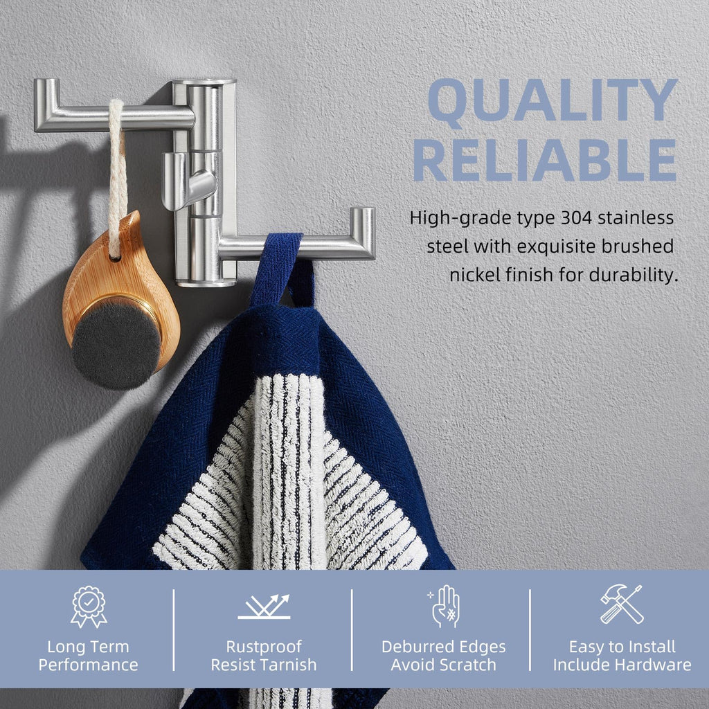 Angle Simple Swivel Towel Hook 3 Arms, SUS304 Stainless Steel Foldable Robe Towel Hook for Bathroom, Wall Coat Holder, Brushed Nickel