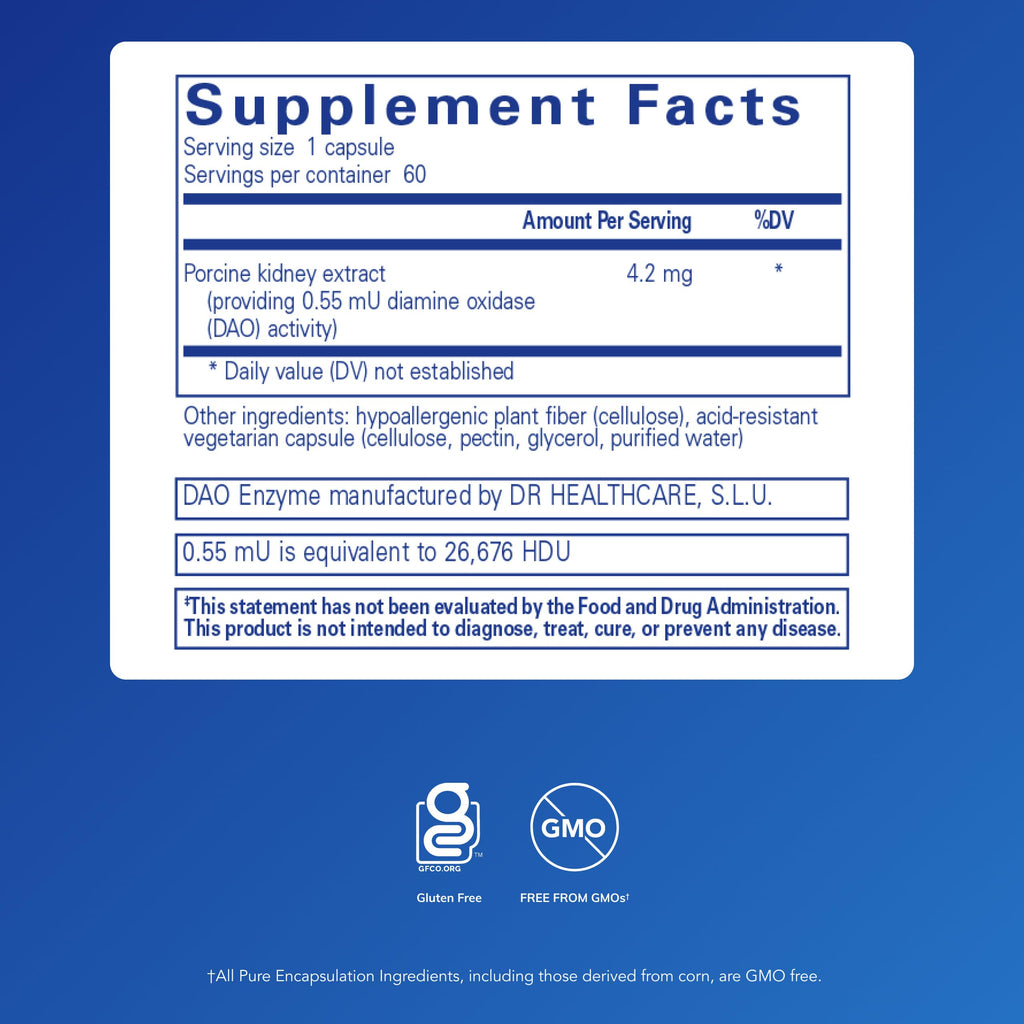 Pure Encapsulations DAO Enzyme - Histamine Breakdown Digestion Support Supplement* - Ease Digestive Discomfort & Skin Sensitivity* - Allergen-Free Health Supplement - 60 Capsules