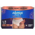 Always Discreet Boutique Incontinence and Postpartum Underwear for Women, Maximum Protection, Large, Rosy, 18 Count