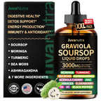 JuvaNutra Soursop Bitters Liquid Drops 12 in 1 with Sea Moss, Moringa, Turmeric, Echinacea & Ashwagandha Extract - Herbal Tonic for Digestive Wellness & Immune Support - 4 Fl Oz