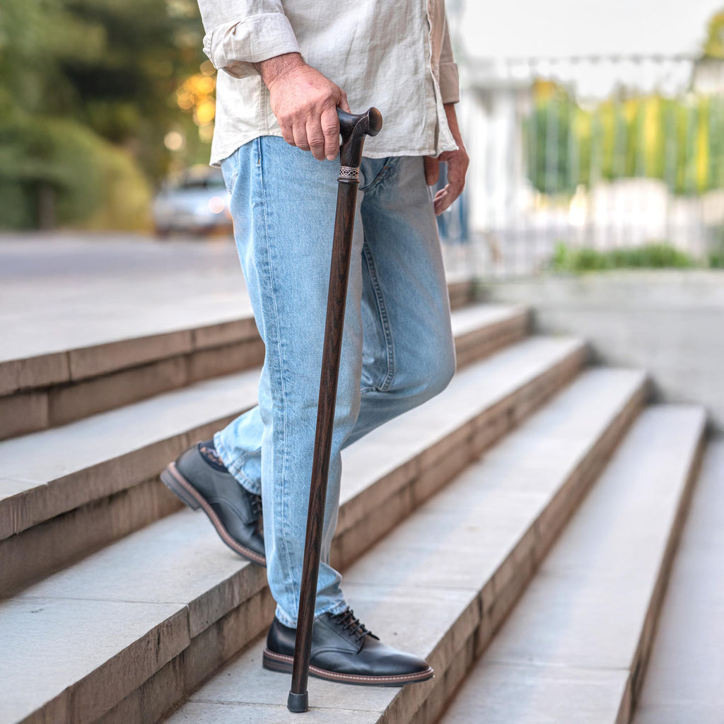 Asterom Walking Cane - Handmade, Ergonomic, Canes for Men - Wooden Walking Sticks for Seniors, Unique (Walnut, 36 Inches)