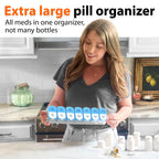 Extra Large Weekly Pill Organizer - Daily XL Pill Box for Am Pm Supplements - Weekly Twin-Packed for Oversized Two A Day Cary (Blue/White)