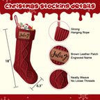 Dreamdecor Personalized Christmas Stockings with Names Monogram, 18��� Large Family Knitted Xmas Stocking with Leather Nameplate for Kids, 4 Pack Customized Christmas Stockings for Fireplace Holiday