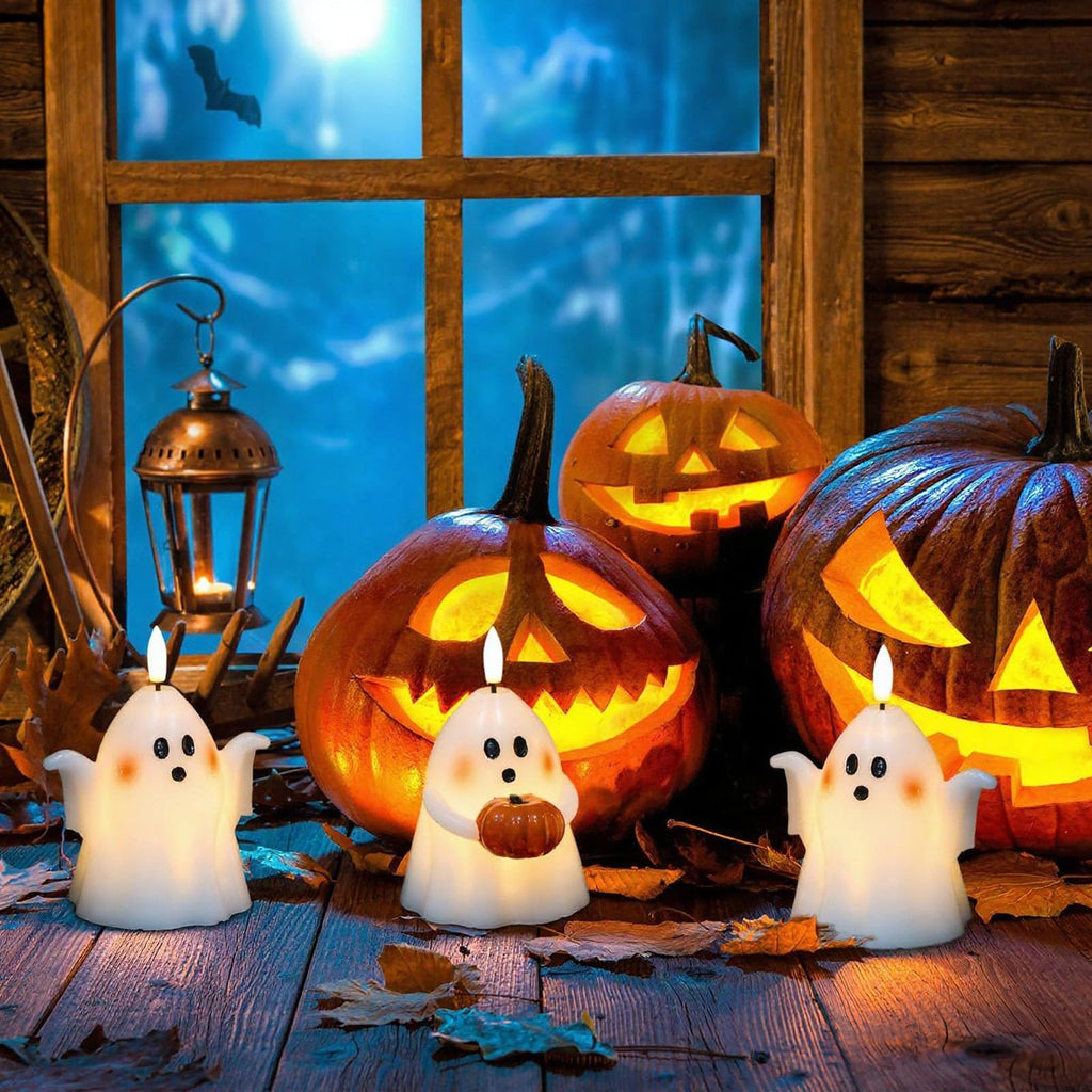 Wondise Halloween Flameless Candles with 6hrs Timer Spooky Ghost