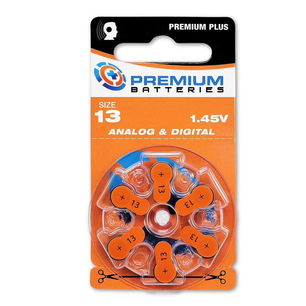 Premium Plus Size 13 PR48 Hearing Aid Batteries Orange Tab (60 Batteries)