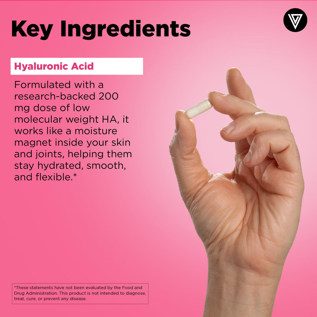 Vital Vitamins Hyaluronic Acid Supplements - Made with 200mg of Low Molecular Weight Hyaluronic Acid - Supports Skin Hydration & Elasticity from Within - 60 Capsules, 60 Servings