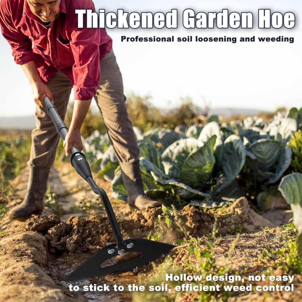 EUIJOIP Hoe Garden Tool, Hollow Hoe with 55-85 Inch Long Handle, Adjustable Manual Weeder Heavy Duty Garden Hoe for Weeding, Digging, Hoeing, Cutting and Loosing Soil
