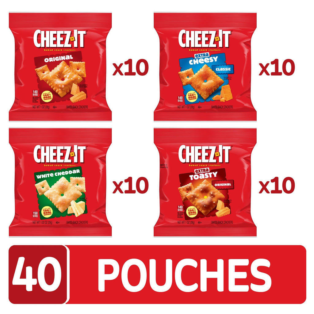 Cheez-It Baked Snack Crackers, Lunch Snacks, Variety Pack (40 Pouches)