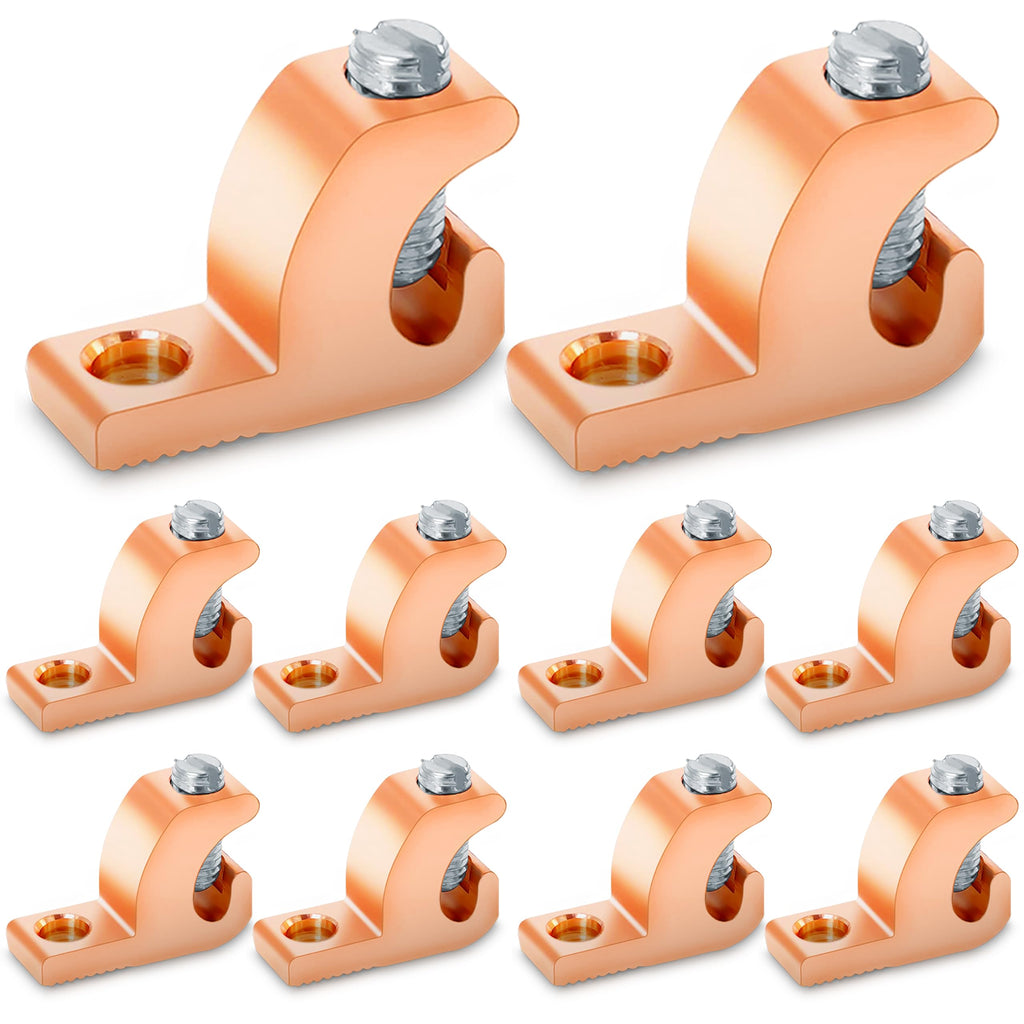 OHLECTRIC Lay-in Grounding Connectors (10-Pack) DB Direct Burial Pool Bonding Lugs, Copper Conductor Ground Wire Lugs for 4-14 AWG Wire Range, Conduits, Swimming Pools, Outdoor Electrical Grounding