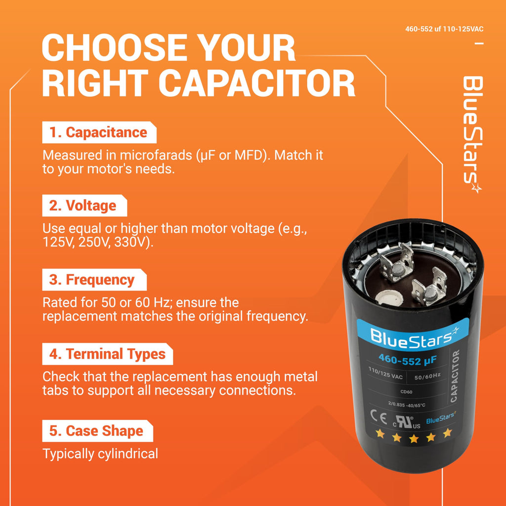 [2025 Upgraded] BlueStars 460-552 uF MFD 110-125 VAC Motor Start Capacitor