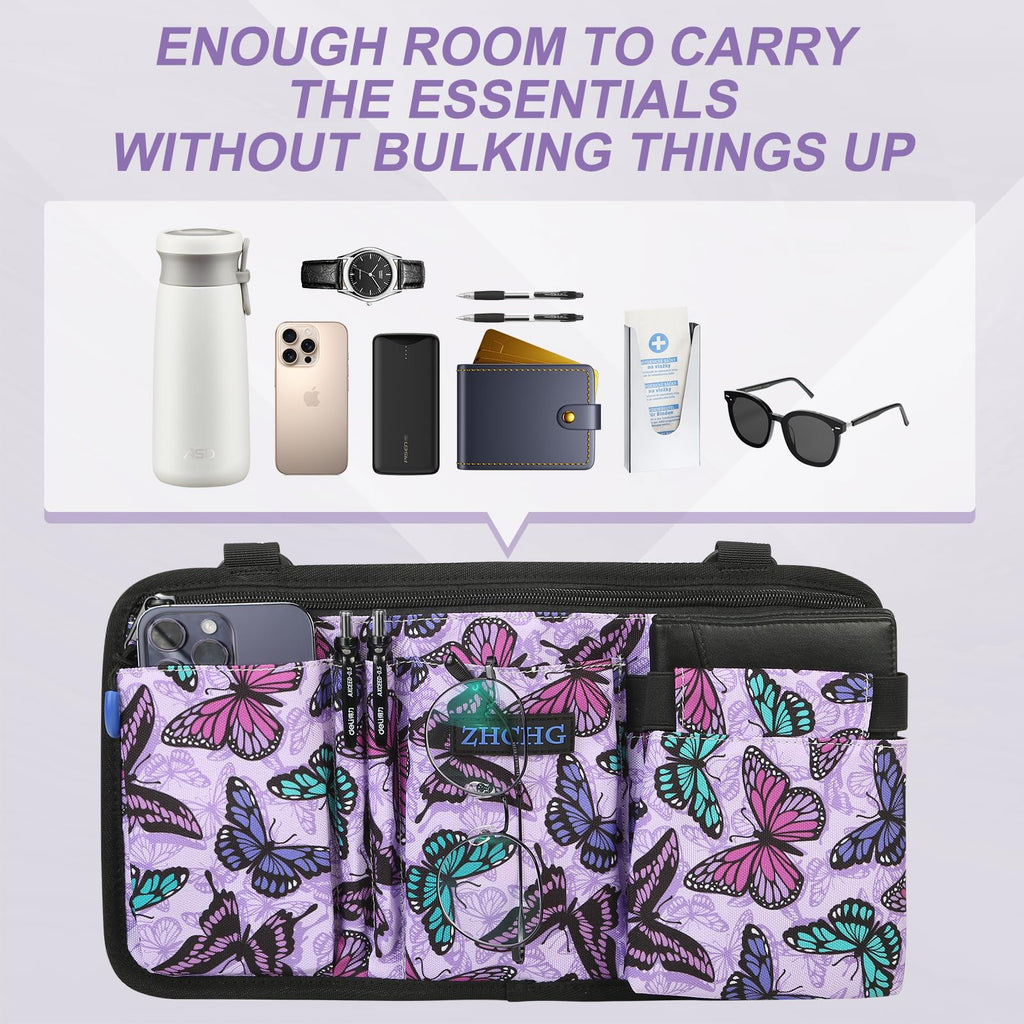 ZHCHG Wheelchair Side Bag with Cup Holder, Wheelchair Armrest Pouch Accessories for Walker, Rollator, Electric Scooter Wheelchairs, Ideal Gift for Mother's Day & Father's Day -Purple