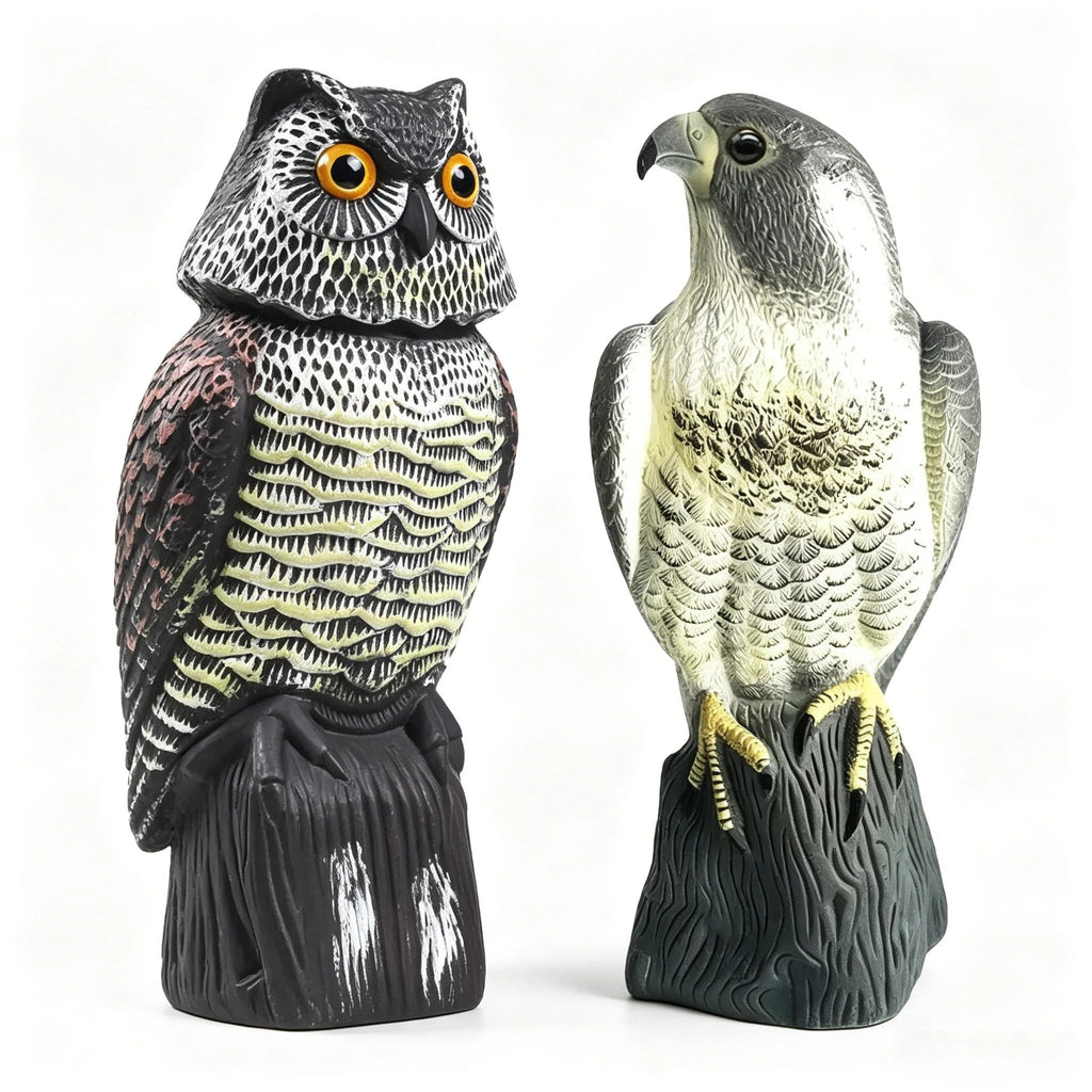 YAOSAN Hawk Decoy to Scare Birds Away - Owl & Hawk Garden Decoy Combo, 2X Protection Wind-Activated Bird Deterrent for Farms & Yards, 50% Larger Size (15")