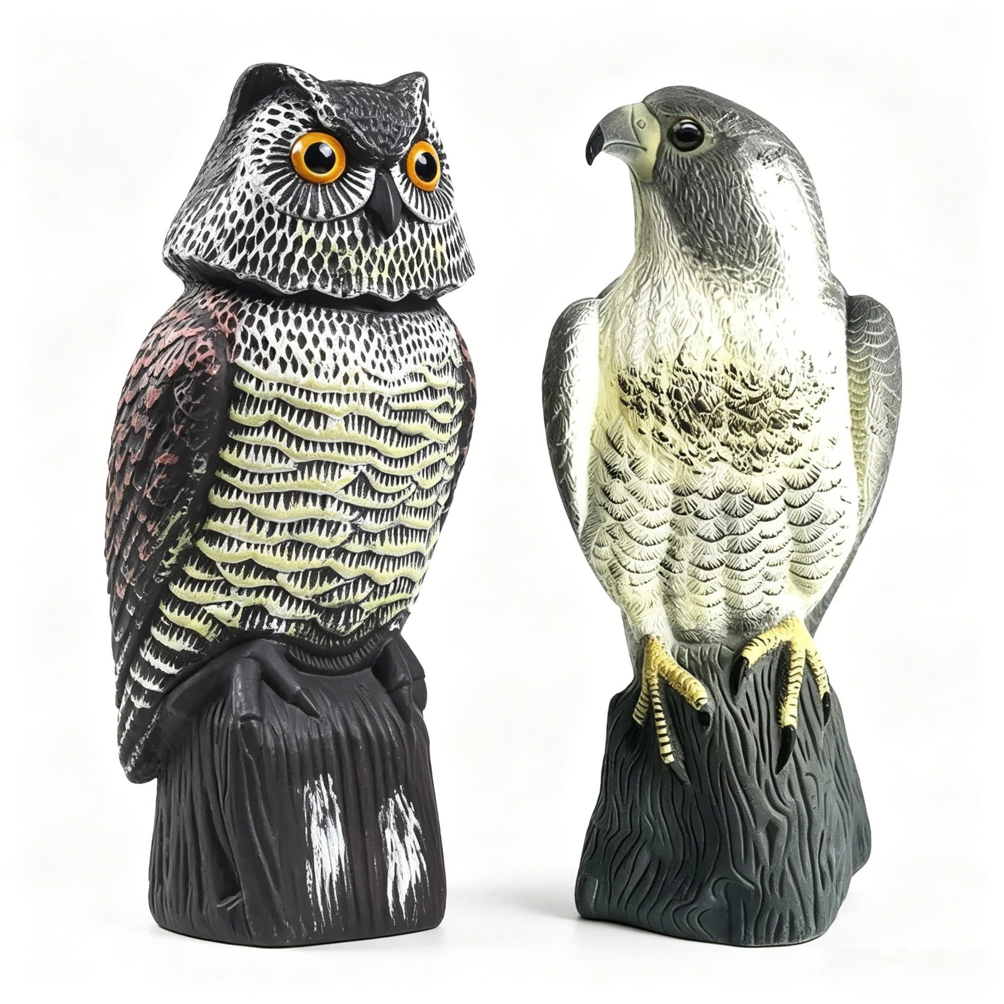 YAOSAN Hawk Decoy to Scare Birds Away - Owl & Hawk Garden Decoy Combo, 2X Protection Wind-Activated Bird Deterrent for Farms & Yards, 50% Larger Size (15")