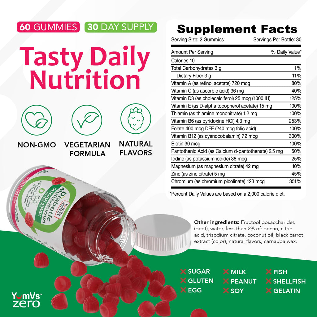 YUM-V'S Multivitamin for Women & Men – Sugar Free Multivitamin Gummies – Zero Sugar Gummy with Chromium, Thiamine & Magnesium – Keto-Friendly Daily Vitamin Gummy – Natural Raspberry Flavor – 60 Count