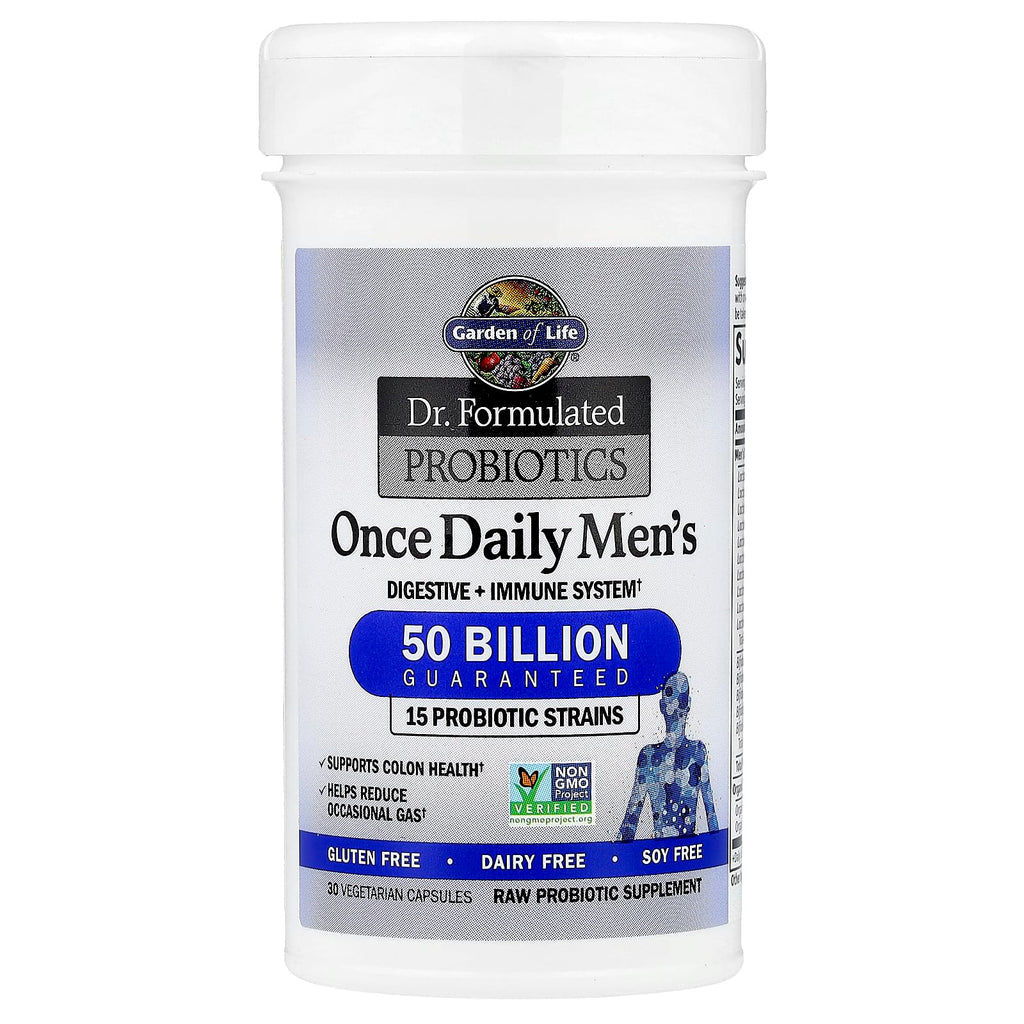 Garden of Life Probiotics for Men, Dr Formulated 50 Billion CFU 15 Probiotics for Digestive Health + Organic Prebiotic Fiber, Colon & Immune Support, Daily Gas Relief, Shelf Stable, 30 Capsules