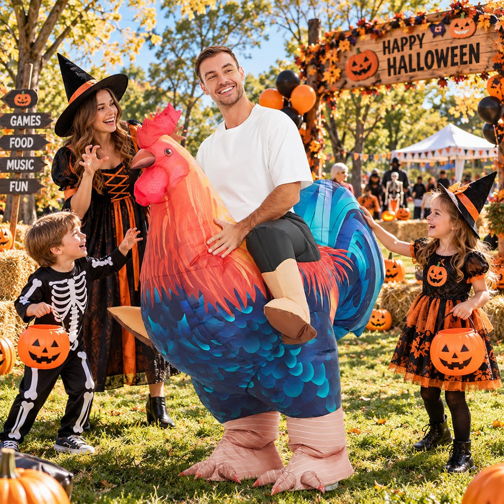COMIN Inflatable Chicken Costume Ride-on Rooster Adult Blow up Suit Funny Fancy Dress Cosplay Halloween Costume