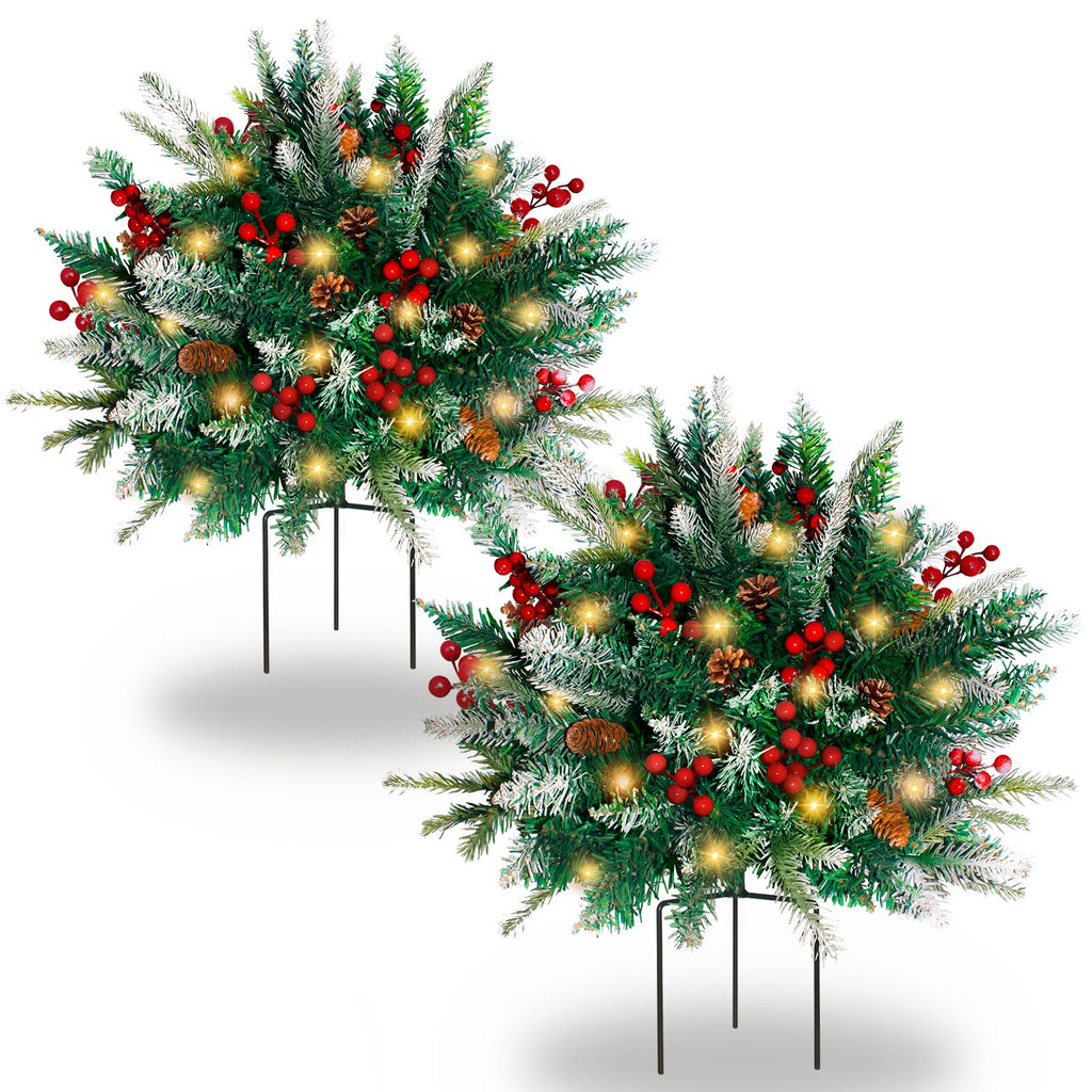 Lighted Christmas Urn Filler, 2 Pack 24 Inch Warm White LED Planter Decor