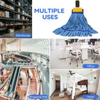 Heavy Duty Commercial Mop Head Replacement Microfiber Tube Mop Heads for Floor Cleaning: 3 Packs Looped End Wet Mop Head Refill for Home Commercial Industrial Use (Blue)