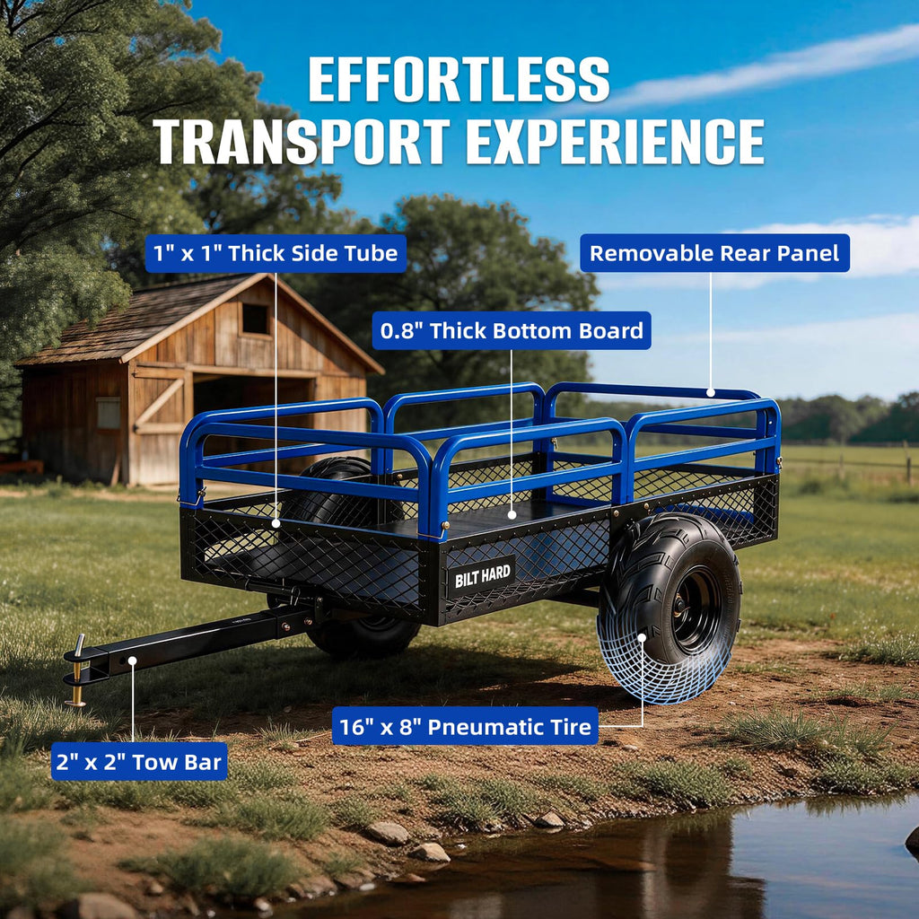 BILT HARD Heavy Duty 1500 lbs Capacity ATV Dump Cart, 11 Cu.Ft Tow Behind Garden Trailer, Pull Behind Yard Dump Trailer for Mowers, Tractor, ATVs